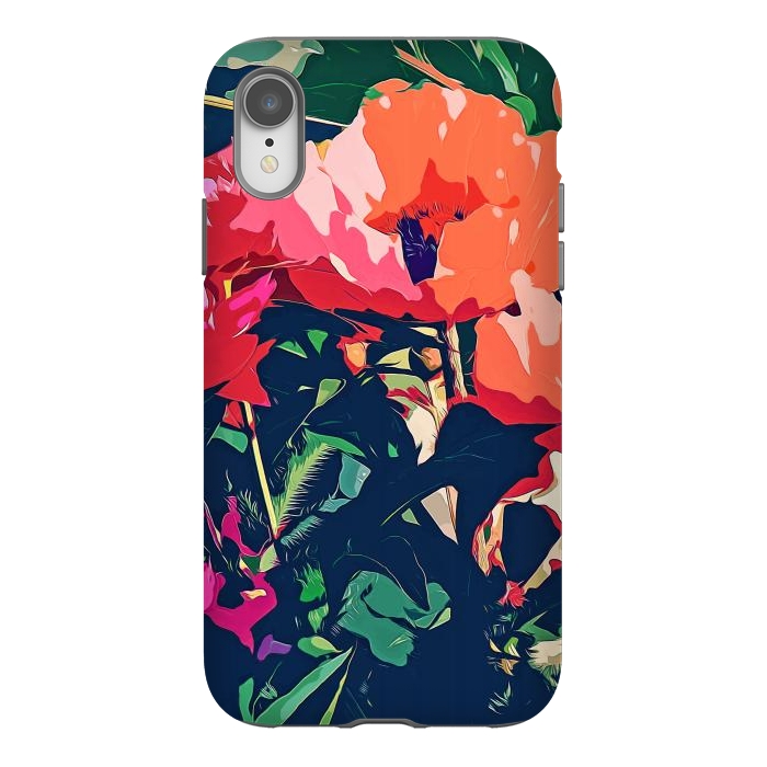 iPhone Xr StrongFit Where Darkness Blooms, Dark Floral Botanical Painting, Eclectic Blush Plants Garden Nature Flowers by Uma Prabhakar Gokhale