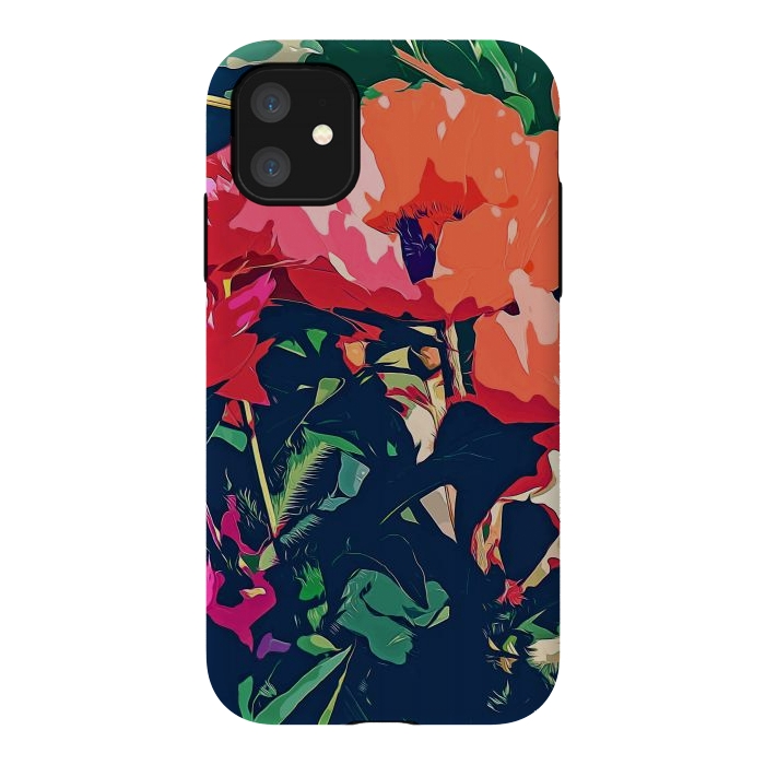 iPhone 11 StrongFit Where Darkness Blooms, Dark Floral Botanical Painting, Eclectic Blush Plants Garden Nature Flowers by Uma Prabhakar Gokhale