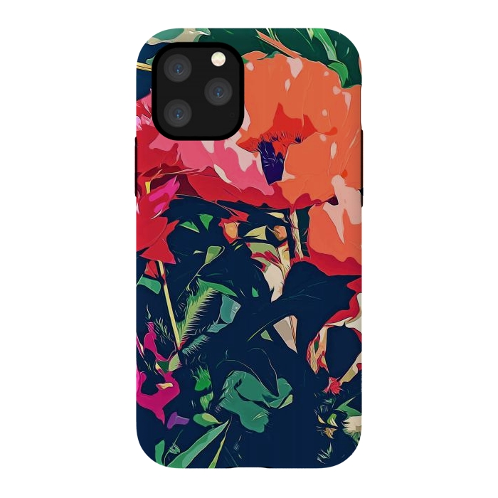 iPhone 11 Pro StrongFit Where Darkness Blooms, Dark Floral Botanical Painting, Eclectic Blush Plants Garden Nature Flowers by Uma Prabhakar Gokhale