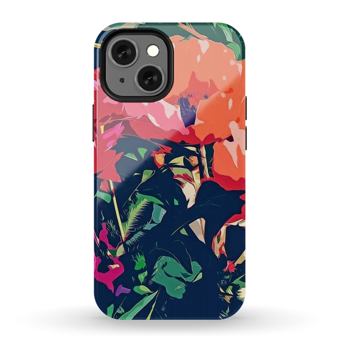 iPhone 12 mini StrongFit Where Darkness Blooms, Dark Floral Botanical Painting, Eclectic Blush Plants Garden Nature Flowers by Uma Prabhakar Gokhale