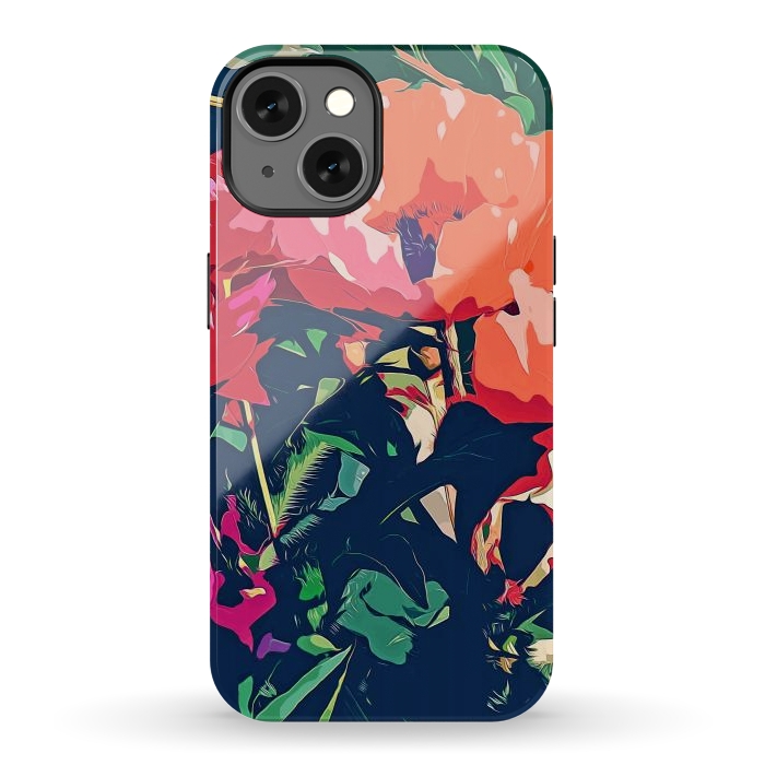 iPhone 13 StrongFit Where Darkness Blooms, Dark Floral Botanical Painting, Eclectic Blush Plants Garden Nature Flowers by Uma Prabhakar Gokhale