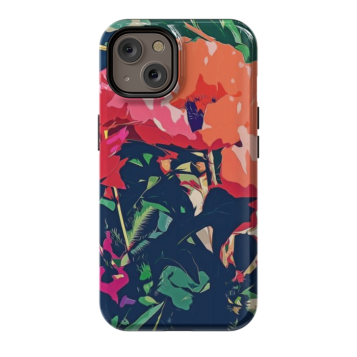 iPhone 14 StrongFit Where Darkness Blooms, Dark Floral Botanical Painting, Eclectic Blush Plants Garden Nature Flowers by Uma Prabhakar Gokhale