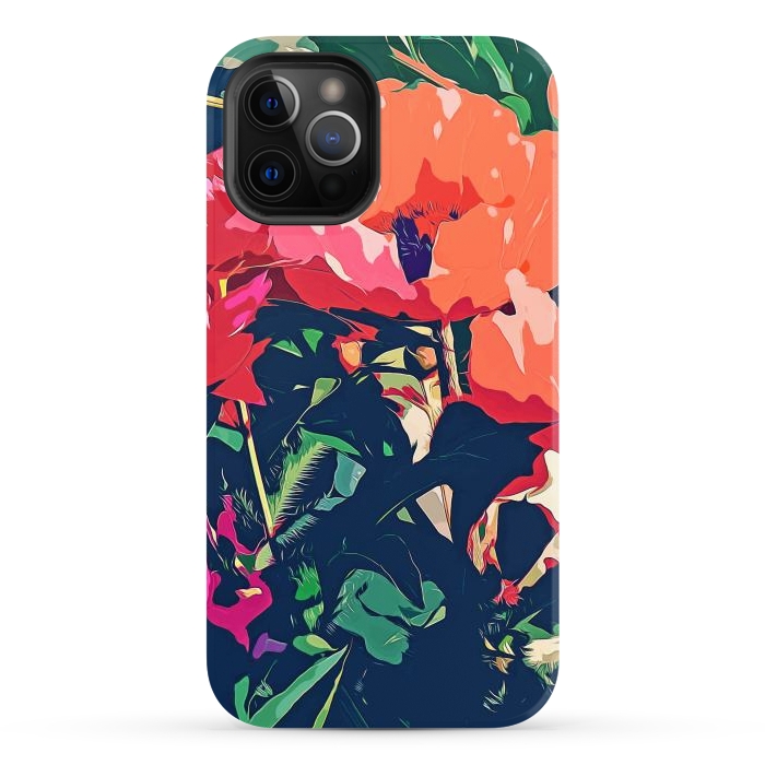 iPhone 12 Pro Max StrongFit Where Darkness Blooms, Dark Floral Botanical Painting, Eclectic Blush Plants Garden Nature Flowers by Uma Prabhakar Gokhale