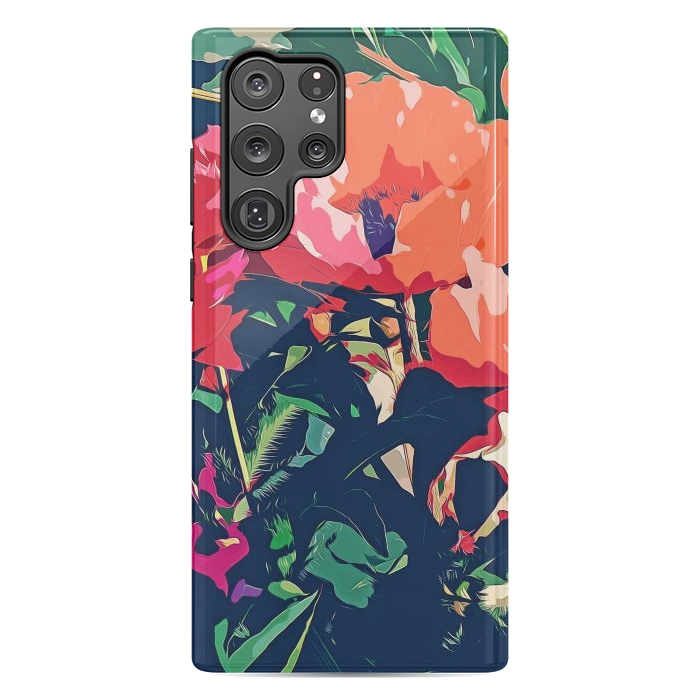 Galaxy S22 Ultra StrongFit Where Darkness Blooms, Dark Floral Botanical Painting, Eclectic Blush Plants Garden Nature Flowers by Uma Prabhakar Gokhale
