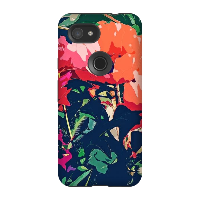 Pixel 3A StrongFit Where Darkness Blooms, Dark Floral Botanical Painting, Eclectic Blush Plants Garden Nature Flowers by Uma Prabhakar Gokhale