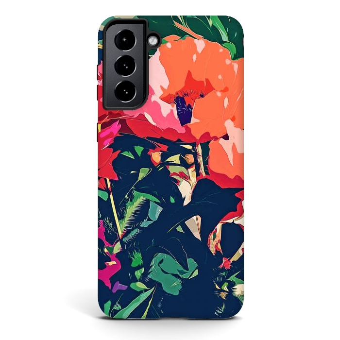 Galaxy S21 StrongFit Where Darkness Blooms, Dark Floral Botanical Painting, Eclectic Blush Plants Garden Nature Flowers by Uma Prabhakar Gokhale