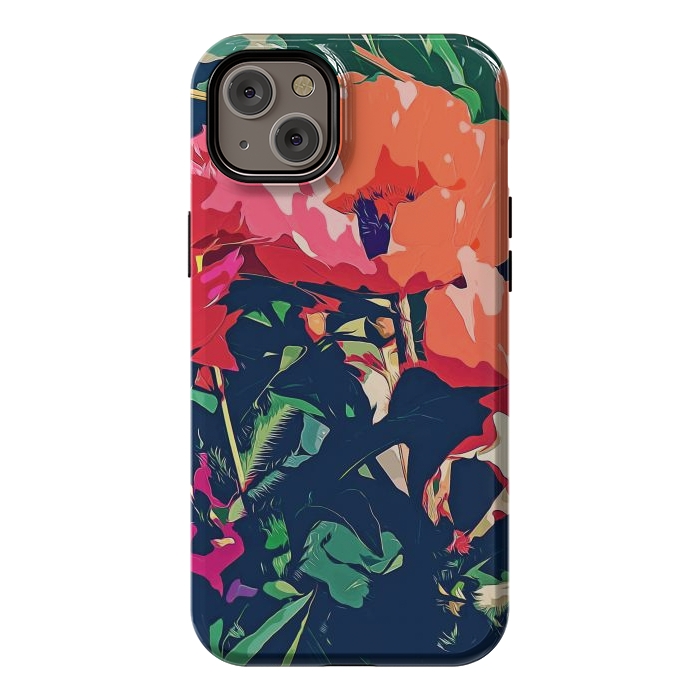 iPhone 14 Plus StrongFit Where Darkness Blooms, Dark Floral Botanical Painting, Eclectic Blush Plants Garden Nature Flowers by Uma Prabhakar Gokhale