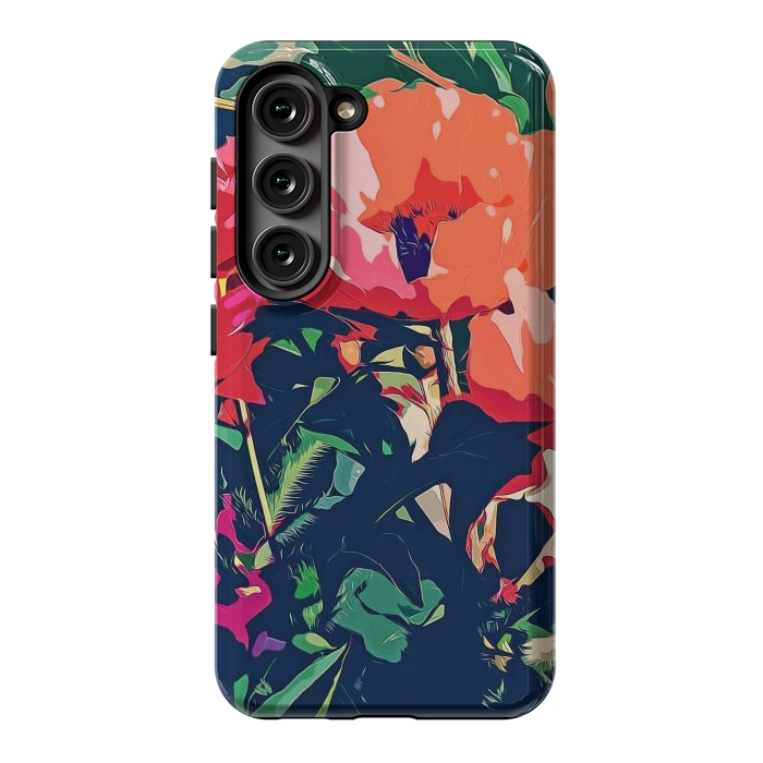 Galaxy S23 StrongFit Where Darkness Blooms, Dark Floral Botanical Painting, Eclectic Blush Plants Garden Nature Flowers by Uma Prabhakar Gokhale