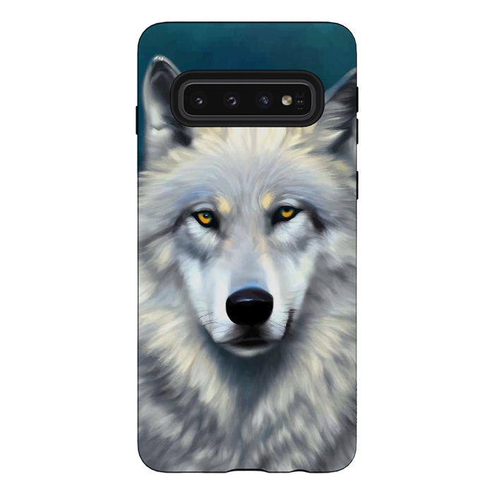 Galaxy S10 StrongFit The Wolf, Animal Portrait Painting, Wildlife Forest Jungle Dog, Mystery Eclectic Rustic by Uma Prabhakar Gokhale