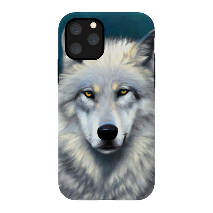 iPhone 11 Pro StrongFit The Wolf, Animal Portrait Painting, Wildlife Forest Jungle Dog, Mystery Eclectic Rustic by Uma Prabhakar Gokhale