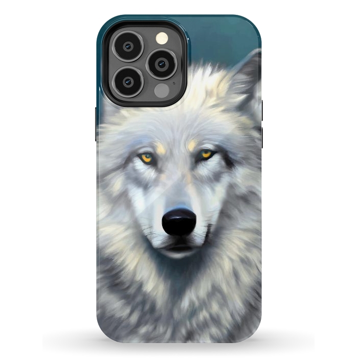 iPhone 13 Pro Max StrongFit The Wolf, Animal Portrait Painting, Wildlife Forest Jungle Dog, Mystery Eclectic Rustic by Uma Prabhakar Gokhale