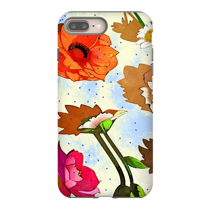 iPhone 7 plus StrongFit Floral Soul, Botanical Vintage Nature Plants, Polka Dots Flowers Blossom, Mid-century Modern Bohemian Painting by Uma Prabhakar Gokhale
