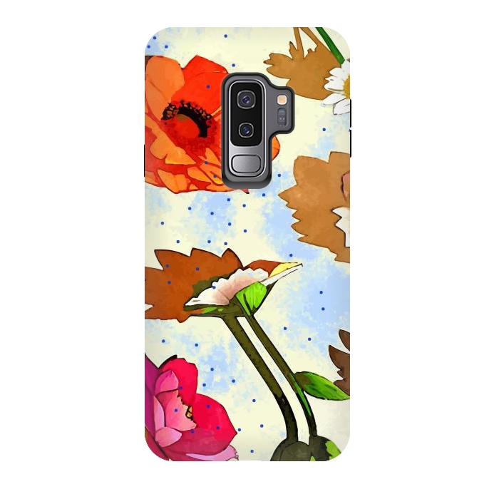 Galaxy S9 plus StrongFit Floral Soul, Botanical Vintage Nature Plants, Polka Dots Flowers Blossom, Mid-century Modern Bohemian Painting by Uma Prabhakar Gokhale