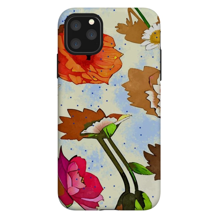iPhone 11 Pro Max StrongFit Floral Soul, Botanical Vintage Nature Plants, Polka Dots Flowers Blossom, Mid-century Modern Bohemian Painting by Uma Prabhakar Gokhale