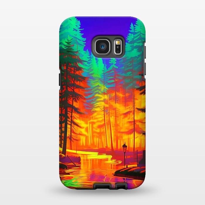 Galaxy S7 EDGE StrongFit The Neon Mirage, Forest Trees Nature, Eclectic Electric Pop Art, Colorful Bright Contemporary Modern by Uma Prabhakar Gokhale