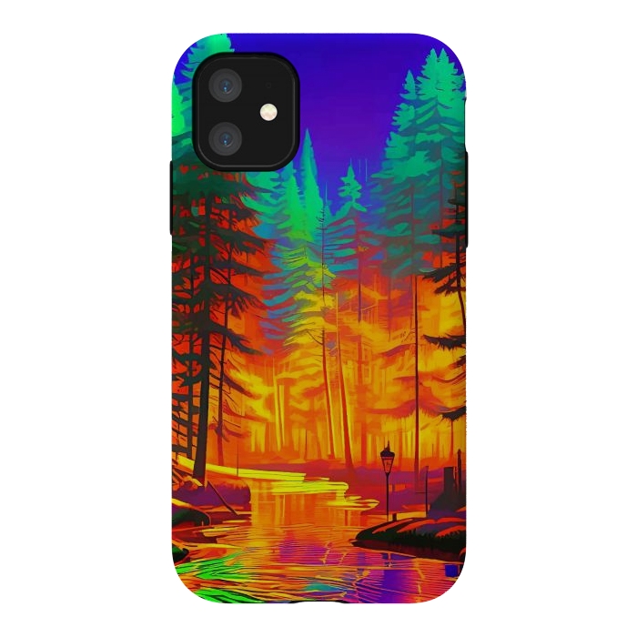 iPhone 11 StrongFit The Neon Mirage, Forest Trees Nature, Eclectic Electric Pop Art, Colorful Bright Contemporary Modern by Uma Prabhakar Gokhale
