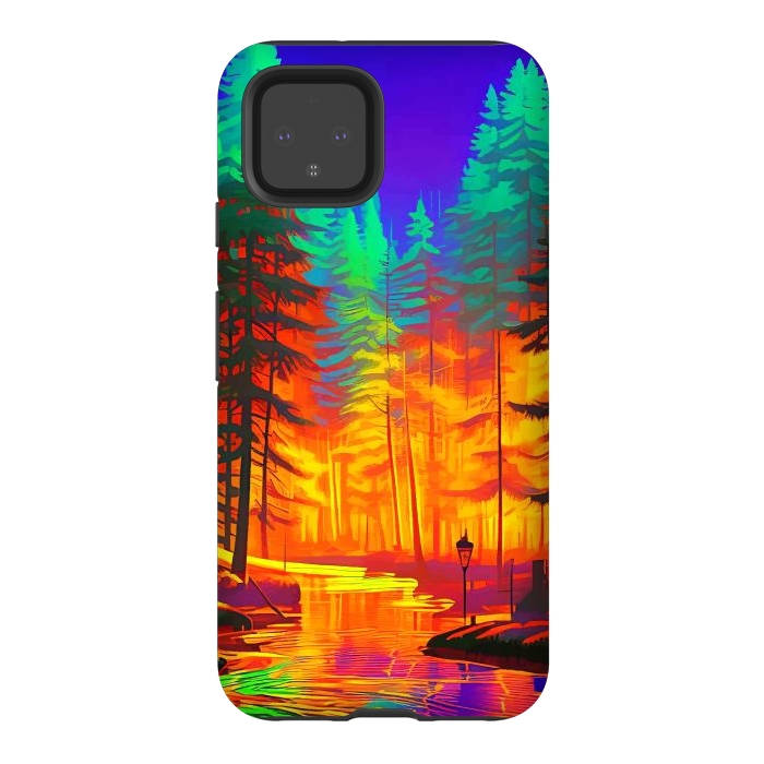 Pixel 4 StrongFit The Neon Mirage, Forest Trees Nature, Eclectic Electric Pop Art, Colorful Bright Contemporary Modern by Uma Prabhakar Gokhale