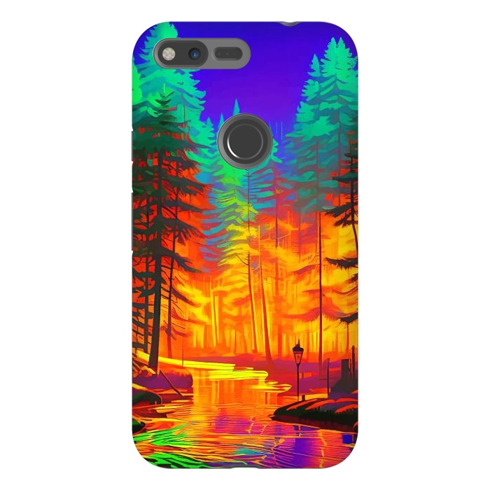Pixel XL StrongFit The Neon Mirage, Forest Trees Nature, Eclectic Electric Pop Art, Colorful Bright Contemporary Modern by Uma Prabhakar Gokhale