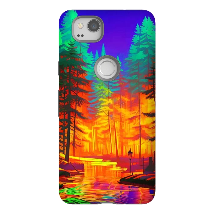 Pixel 2 StrongFit The Neon Mirage, Forest Trees Nature, Eclectic Electric Pop Art, Colorful Bright Contemporary Modern by Uma Prabhakar Gokhale