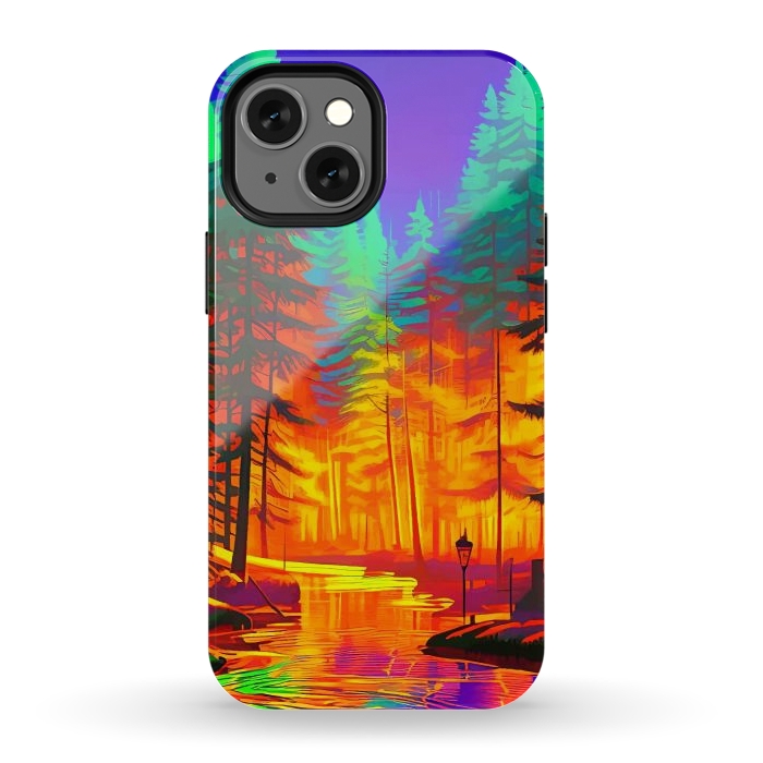 iPhone 12 mini StrongFit The Neon Mirage, Forest Trees Nature, Eclectic Electric Pop Art, Colorful Bright Contemporary Modern by Uma Prabhakar Gokhale