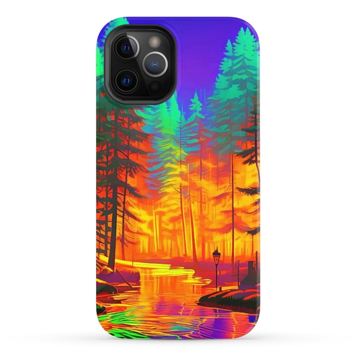 iPhone 12 Pro StrongFit The Neon Mirage, Forest Trees Nature, Eclectic Electric Pop Art, Colorful Bright Contemporary Modern by Uma Prabhakar Gokhale