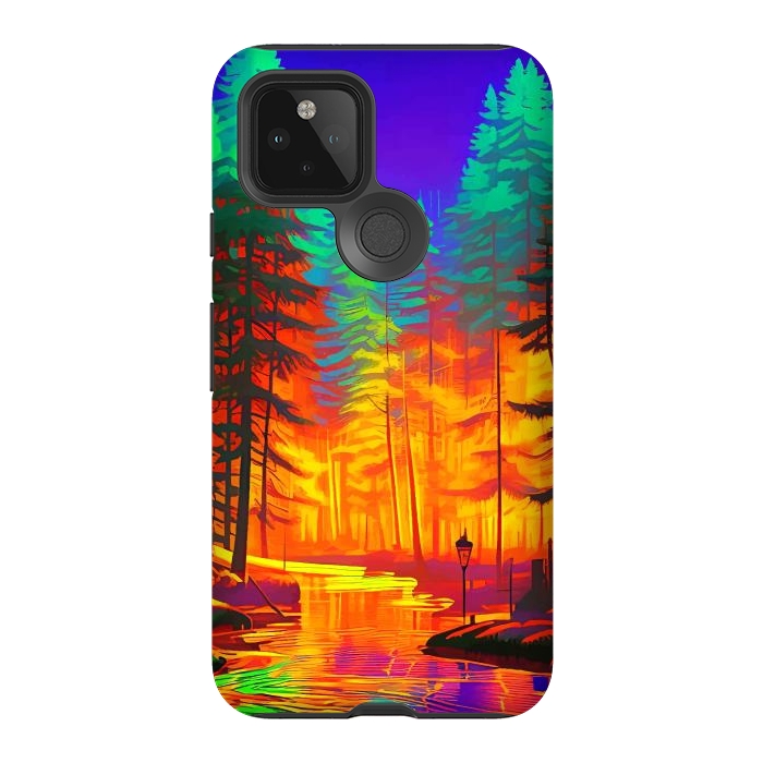 Pixel 5 StrongFit The Neon Mirage, Forest Trees Nature, Eclectic Electric Pop Art, Colorful Bright Contemporary Modern by Uma Prabhakar Gokhale