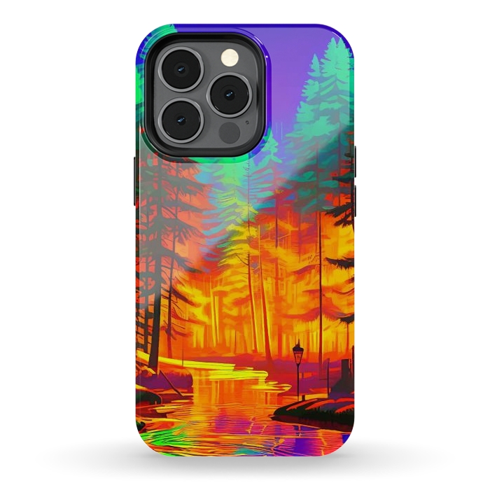 iPhone 13 pro StrongFit The Neon Mirage, Forest Trees Nature, Eclectic Electric Pop Art, Colorful Bright Contemporary Modern by Uma Prabhakar Gokhale