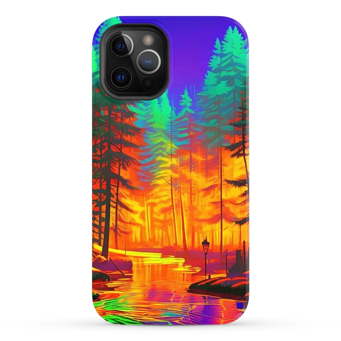 iPhone 12 Pro Max StrongFit The Neon Mirage, Forest Trees Nature, Eclectic Electric Pop Art, Colorful Bright Contemporary Modern by Uma Prabhakar Gokhale