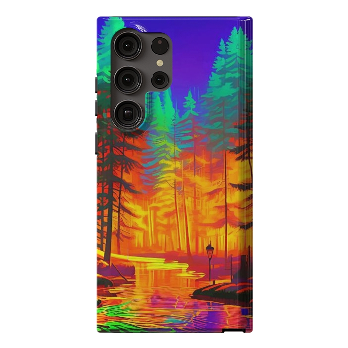 Galaxy S23 Ultra StrongFit The Neon Mirage, Forest Trees Nature, Eclectic Electric Pop Art, Colorful Bright Contemporary Modern by Uma Prabhakar Gokhale