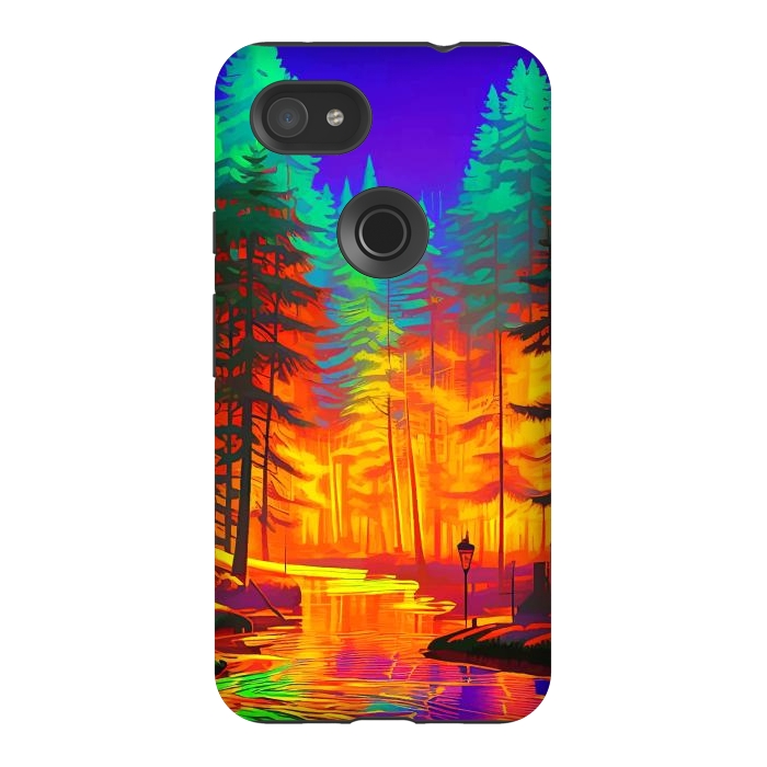 Pixel 3AXL StrongFit The Neon Mirage, Forest Trees Nature, Eclectic Electric Pop Art, Colorful Bright Contemporary Modern by Uma Prabhakar Gokhale