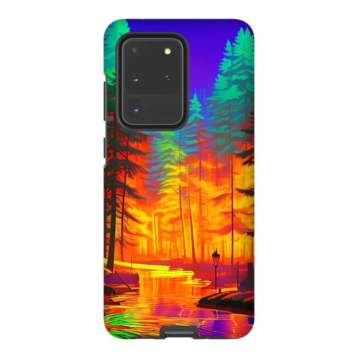 Galaxy S20 Ultra StrongFit The Neon Mirage, Forest Trees Nature, Eclectic Electric Pop Art, Colorful Bright Contemporary Modern by Uma Prabhakar Gokhale