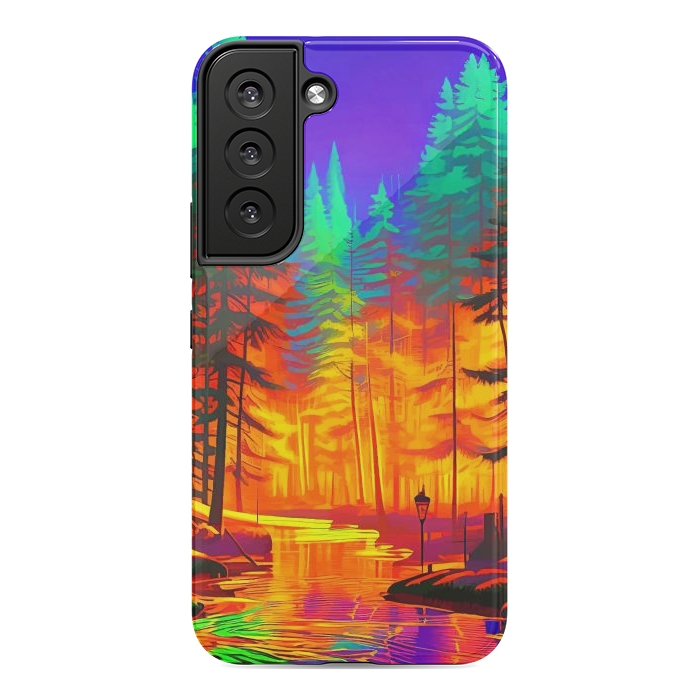Galaxy S22 StrongFit The Neon Mirage, Forest Trees Nature, Eclectic Electric Pop Art, Colorful Bright Contemporary Modern by Uma Prabhakar Gokhale