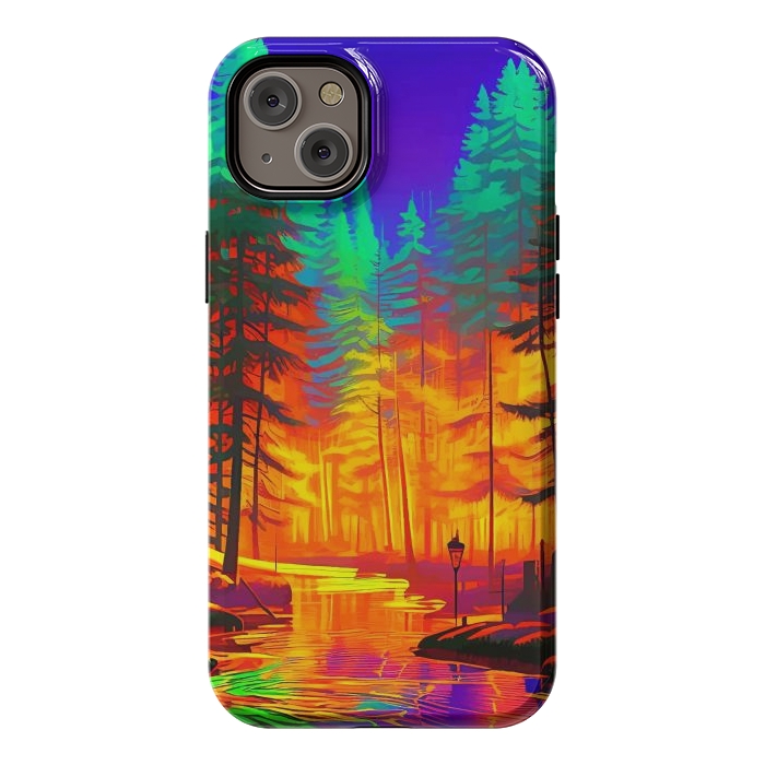 iPhone 14 Plus StrongFit The Neon Mirage, Forest Trees Nature, Eclectic Electric Pop Art, Colorful Bright Contemporary Modern by Uma Prabhakar Gokhale