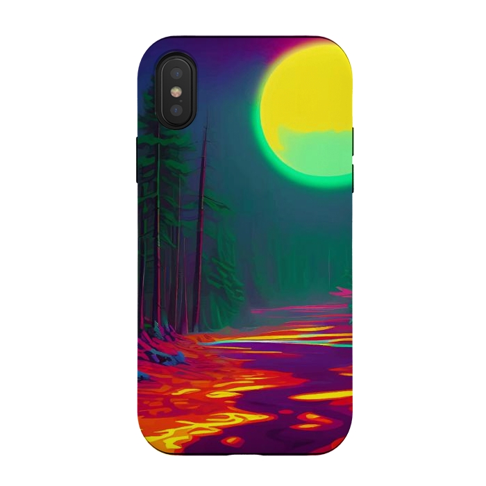 iPhone Xs / X StrongFit Neon Moon, Color Pop Art Glow Forest, Nature LandscapeAdventure, Travel Mystery Eclectic, Contemporary Digital Painting by Uma Prabhakar Gokhale