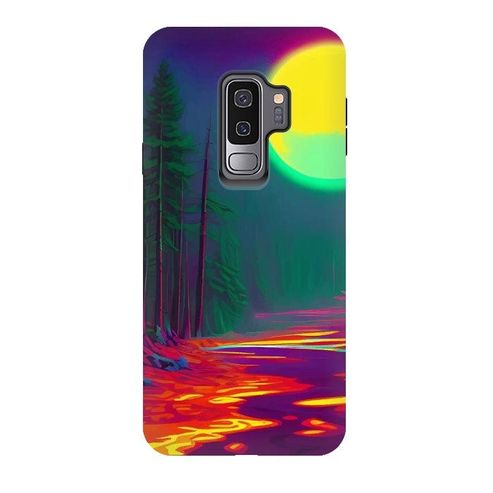 Galaxy S9 plus StrongFit Neon Moon, Color Pop Art Glow Forest, Nature LandscapeAdventure, Travel Mystery Eclectic, Contemporary Digital Painting by Uma Prabhakar Gokhale