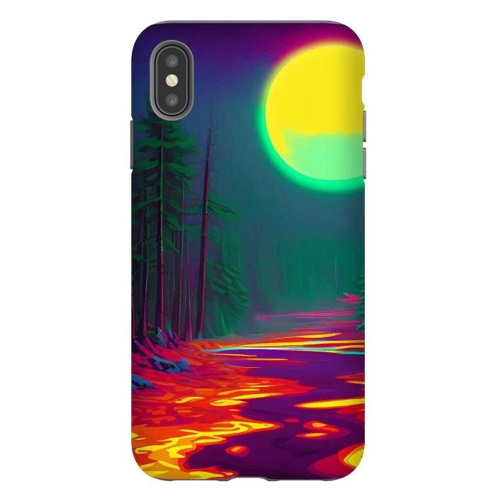 iPhone Xs Max StrongFit Neon Moon, Color Pop Art Glow Forest, Nature LandscapeAdventure, Travel Mystery Eclectic, Contemporary Digital Painting by Uma Prabhakar Gokhale