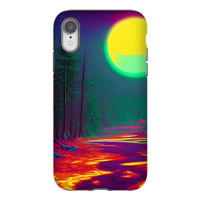 iPhone Xr StrongFit Neon Moon, Color Pop Art Glow Forest, Nature LandscapeAdventure, Travel Mystery Eclectic, Contemporary Digital Painting by Uma Prabhakar Gokhale