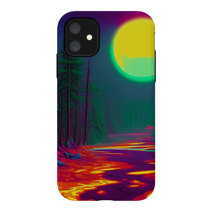 iPhone 11 StrongFit Neon Moon, Color Pop Art Glow Forest, Nature LandscapeAdventure, Travel Mystery Eclectic, Contemporary Digital Painting by Uma Prabhakar Gokhale