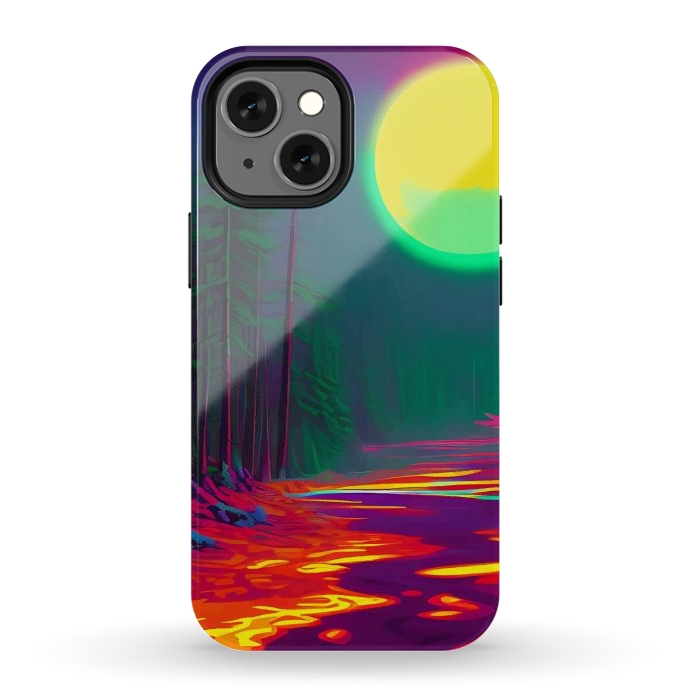 iPhone 12 mini StrongFit Neon Moon, Color Pop Art Glow Forest, Nature LandscapeAdventure, Travel Mystery Eclectic, Contemporary Digital Painting by Uma Prabhakar Gokhale