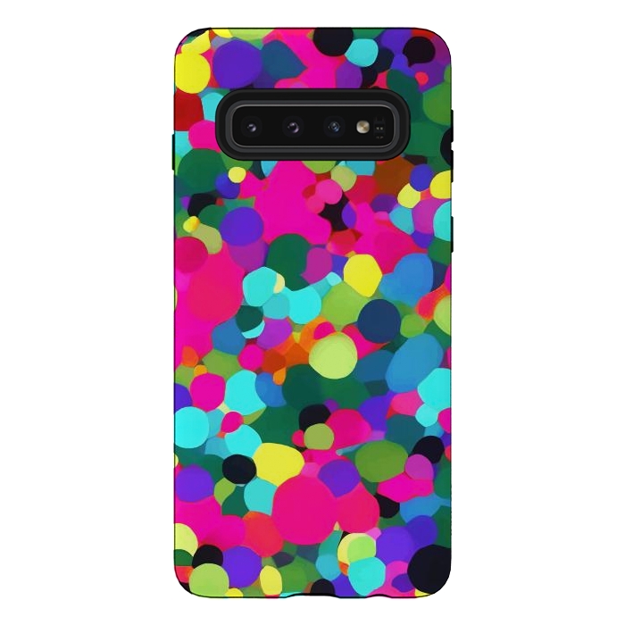 Galaxy S10 StrongFit A Mess of Colors, Eclectic Colorful Water Balloons, Fun Party Confetti Polka Dots Painting by Uma Prabhakar Gokhale