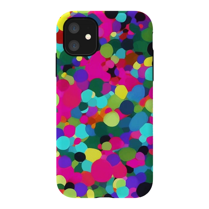 iPhone 11 StrongFit A Mess of Colors, Eclectic Colorful Water Balloons, Fun Party Confetti Polka Dots Painting by Uma Prabhakar Gokhale