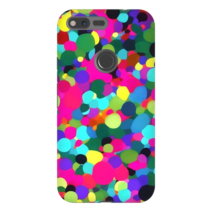 Pixel XL StrongFit A Mess of Colors, Eclectic Colorful Water Balloons, Fun Party Confetti Polka Dots Painting by Uma Prabhakar Gokhale