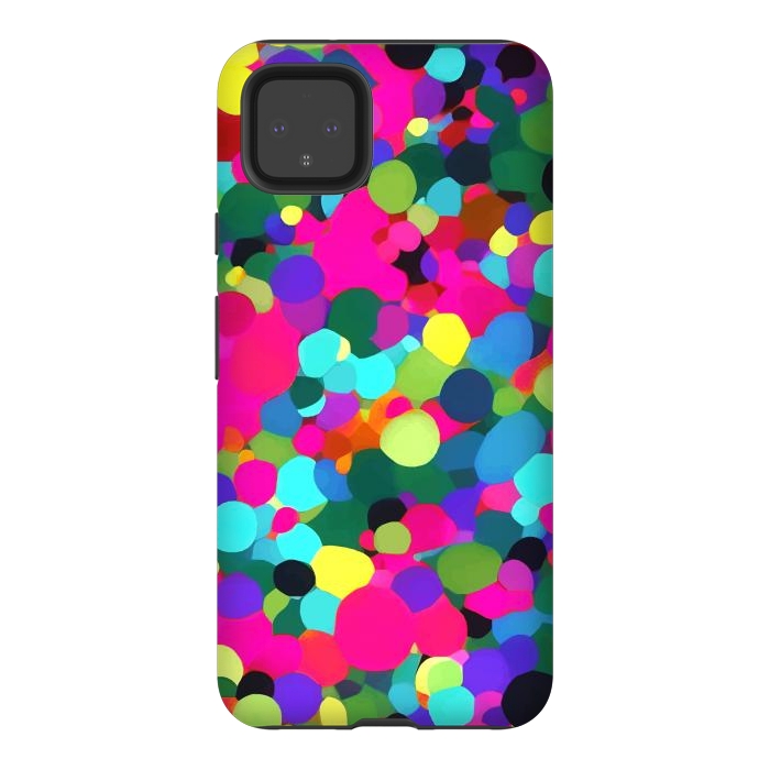 Pixel 4XL StrongFit A Mess of Colors, Eclectic Colorful Water Balloons, Fun Party Confetti Polka Dots Painting by Uma Prabhakar Gokhale