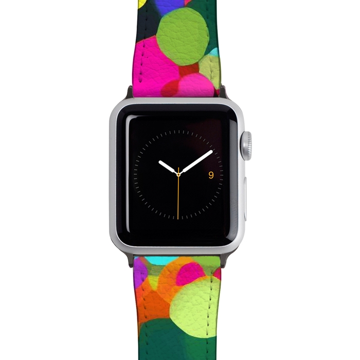 Watch 38mm / 40mm Strap PU leather A Mess of Colors, Eclectic Colorful Water Balloons, Fun Party Confetti Polka Dots Painting by Uma Prabhakar Gokhale