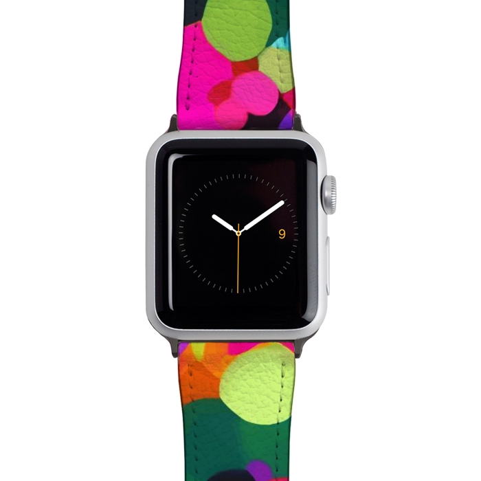 Watch 42mm / 44mm Strap PU leather A Mess of Colors, Eclectic Colorful Water Balloons, Fun Party Confetti Polka Dots Painting by Uma Prabhakar Gokhale