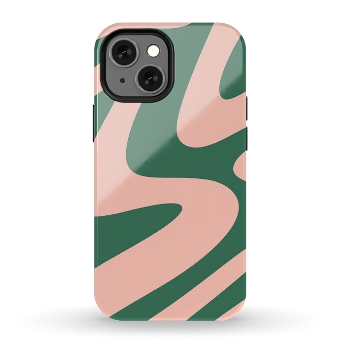 iPhone 12 mini StrongFit Liquid Retro Groovy Green Blush by ArtPrInk