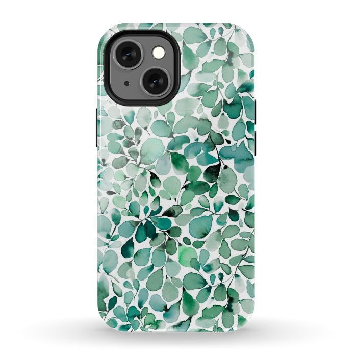 iPhone 13 mini StrongFit Leaffy Botanical Green Eucalyptus by Ninola Design