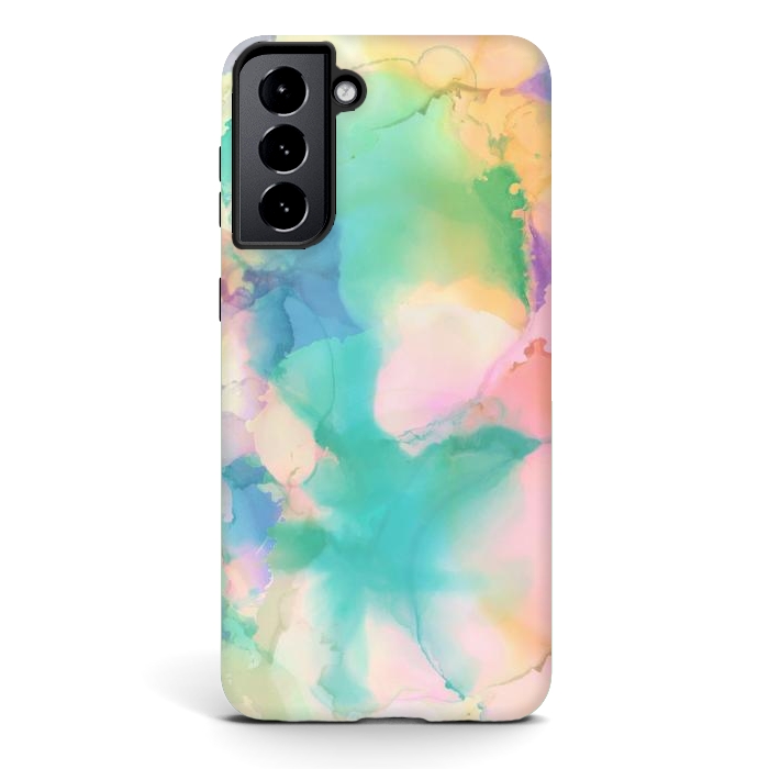 Galaxy S21 StrongFit Rainbow watercolor abstract painting - modern splats by Oana 