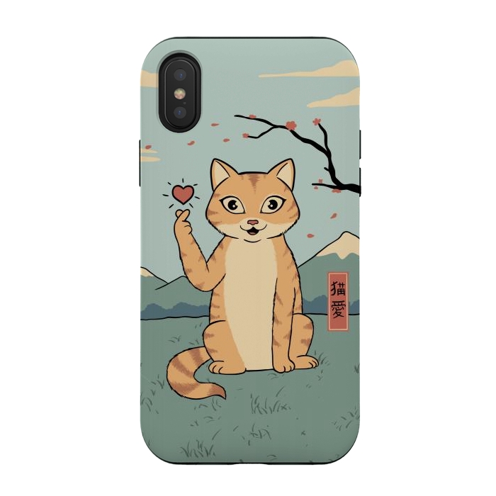 iPhone Xs / X StrongFit Cat finger heart symbol by Coffee Man