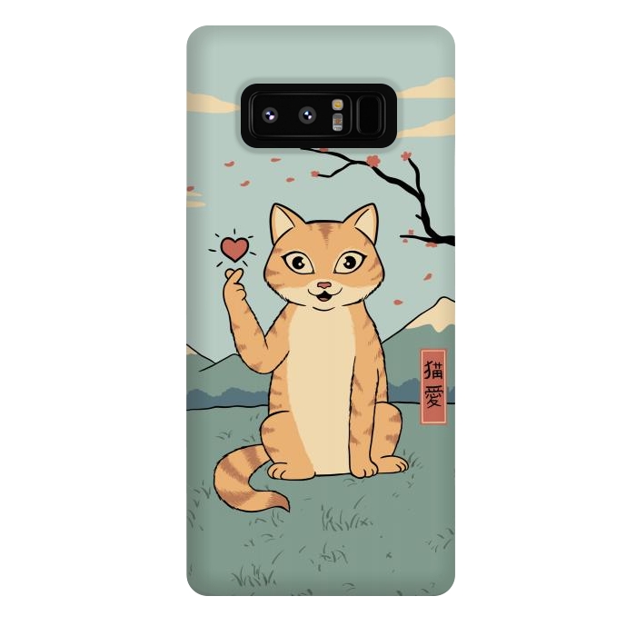 Galaxy Note 8 StrongFit Cat finger heart symbol by Coffee Man